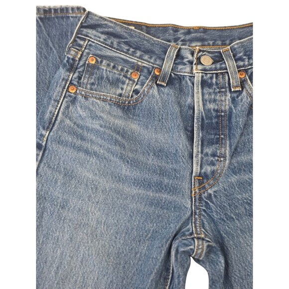Levis 501 Original Button Fly Jeans Womens Sz 24x28 Medium Wash Cotton Denim - Picture 4 of 9